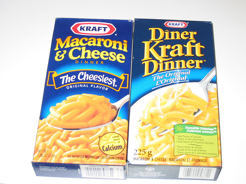 Kraft Dinner Canadian and American boxes